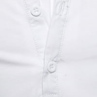 HGW ризи за мъже модни мъжки удобни горни бутон v Врат твърд цвят тънък дълъг ръкав блуза бяла l