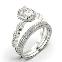 Art Deco 2. Карат овален изрязан диамант Moissanite Classic годежен пръстен, Halo сватбен пръстен в стерлинги със сребро с 18K бяло злато
