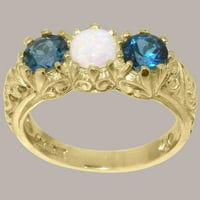 Британски направени 14K жълто злато естествено Opal & London Blue Topaz Womens Anniversary Ring - Опции за размер - размер 8.75