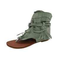 Tejiojio Fall Clearance Жени момичета ретро бохемски сандали за пискюли римски плажни обувки ботуши
