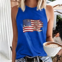 Usmixi Womens 4 -ти юли танкови върхове за независимост Патриотичен свободен удобни ризи на състезания жилетка лято мода американски флаг отпечатък кръгла шия без ръкави Блуза Синя l