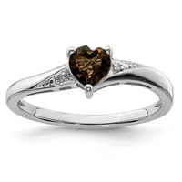 Sterling Silver Smoky Quartz Diamond Band Размер на пръстена 7. Любов скъпоценен камък фини бижута за жени подаръци за нея