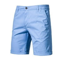 Мъжки направо прилепнали къси панталони с дължина на коляното бутон с цип еластичен панталони от средна талия летни каприри Бермуда Къса светло синьо L L
