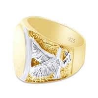 Орел два тона мъжки сигнален пръстен в 14K жълто злато над стерлингово сребро, размер на пръстена 13.5