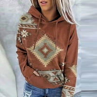 Суичърс на Сузани за жени плюс размер свободно годни ацтек западни качулки за тийнейджърки Големи джобни геометричен етнически стил поло пуловер риза с качулка же
