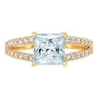 2.48ct Princess Cut Natural Swiss Blue Topaz 14K Жълто злато годишнина годежен пръстен размер 10.5