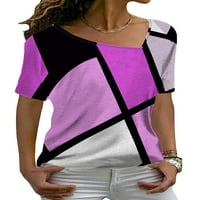 Летни върхове за къси ръкави за жени отпечатани тениски блуза тройник розов XL