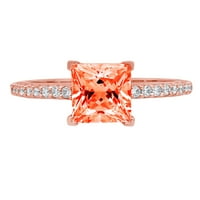 1. CT Брилянтна принцеса Изрязване Ясно симулиран диамант 18K Розово злато пасианс с акценти пръстен SZ 10.5
