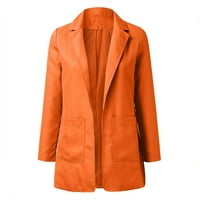 Клирънс йохом женски върхове дамски солидни отворени предни джобове жилетка официален костюм с дълъг ръкав блуза палто оранжево xxl