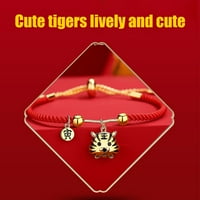 Нова година на тигровата гривна с червена струна, регулируема късметлия тигър чар гривна рожден ден Коледа Нова година подарък за двойки жени мъже момичета момчета