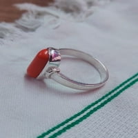 Естествен корал ръчно изработен пръстен стерлинги сребърен пръстен с овален коралов пръстен Подарък за сестра април рожден камък обещание обещание пръстен пръстен