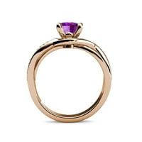 Аметист и диамантен ореол въртящ се годежен пръстен 1. CT TW в 14K розово злато.size 4.5