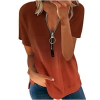 Тениски ризи за жени летни върхове Графични ежедневни къси ръкави v Врат туника флорални върхове Блузи и върхове Облечени ризи за тренировки Модни плажни класни Y2K мек основен оранжев M