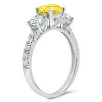 CT Brilliant Round Cut Clear Simulated Diamond 18K White Gold Politaire с акценти три камъни пръстен SZ 6.25