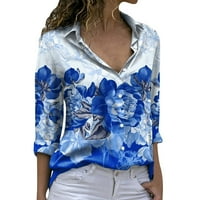 Женски ризи флорални отпечатани ризи с дълъг ръкав копче за ревера надолу блуза лято ежедневни приспособени женски върхове