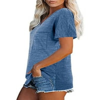 Luxplum жени летни върхове солиден цвят тениска v врат тениска разхлабена пуловер празнична туника блуза синьо l