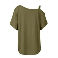 Най-горната летна тениска на жените Небрежно асиметрично твърд цвят на плътния цвят, армейско зелено, l