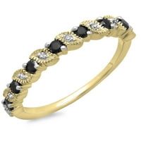 Колекция DazzlingRock 0. Карат 18K черно -бял диамант Сватбена сватба Millgrain STACKable Band CT, жълто злато, размер 8