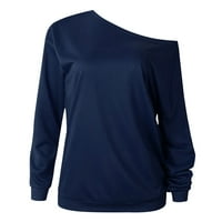 Женски модни ризи блузи зимни дълги ръкави V-образни вещи солидни еднократни t- плюс размер дълъг ръкав женски върхове сини m
