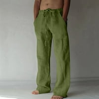 Причинени панталони за мъже плътни цветни памучни и ленени еластични талия смесени дишащи удобни меки плажни панталони панталони с пълна дължина панталони от мъж?