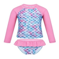 Alvivi Kids Girls Swimsuit Set дълги ръкави обрив обрив риза отгоре Ruffles отдолу бански костюм розово 3