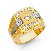 Солидна 14K жълто злато кубичен циркония CZ мъжки мода годишнина с пръстен размер 9