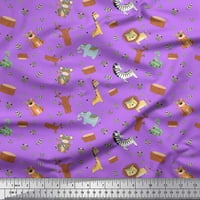 Soimoi Purple Poly Georgette Fabric Animals & Leaves Tribal Print Fabric край двора