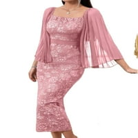 Елегантни флорални квадратни шия, монтиран рокля в ръкав прашен розов женски рокли