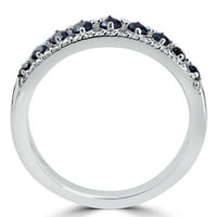 Pompeii Cttw Blue Sapphire & Diamond Wedding Ring Womens Band 14K бяло злато