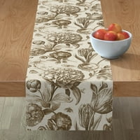 Памучен бегач на масата, 90 - Викториански стил ботанически крем флорален античен античен античен вдъхновение Sepia Print Custom Table Landen от Spoonflower