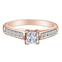 0. Карат принцеса и кръгло рязане бял естествен диамантен годежен сватбен пръстен 10k твърдо розово злато