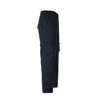 Мъжки модни товарни панталони чист цвят тънък прилепващ еластичен джобен панталони с цип