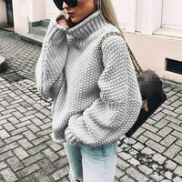 Дамски пуловери палто зима пада от рамото ежедневно плетено твърдото пуловер с дълъг ръкав небрежни върхове