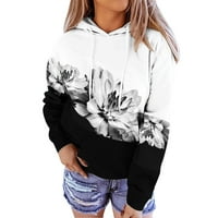Дамска пуловер качулки пачуърк печат с дълги ръкави с качулка суичър за ежедневна блуза пуловер моден суичър