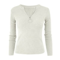 Caicj издърпайте женски пуловери за женски пуловер пуловер с пуловер върхове солиден цвят тънък плетен джъмпер с дълъг ръкав ежедневно прилягане зима бежово, s