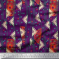 Soimoi Poly Georgette Fabric Circle, Floral & Wheel Ethnic Print Fabric край двора