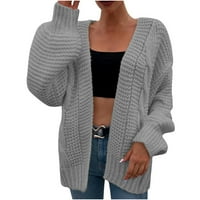 Кардигански пуловери за жени Модерни годни яке Кардиган Ваканционен екипаж Врат Момичета пуловери Сив XL