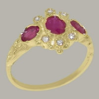 Британски направени 9k жълто злато естествено ruby ​​& Cubic Zirconia Womens Promise Ring - Опции за размер - размер 10.75