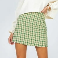 Женска къса пола малка ароматна пола с висока талия винтидж вълнена карирана карирана пола мини пола бельо зелено l