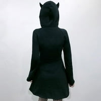 Качулки за жени плюс размер цип up жени котка уши качулка пуловер с дълъг ръкав с качулка сладка суитчър рокля черно m