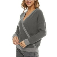 Дамски пуловер мода жени небрежен дълъг ръкав небрежен цветен контраст пачуърк пуловер блуза блуза