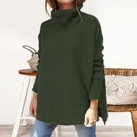 Пуловер за жени ежедневни плетени разхлабени пуловер с дълъг ръкав твърд цвят пуловер с висок врат Black_ L