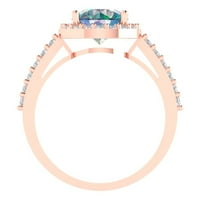 CT Brilliant Round Cut Clear Simulated Diamond 18K Rose Gold Halo Solitaire с акценти пръстен SZ 10