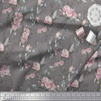 Soimoi Grey памучна патица плат Blossom & Peony Floral Print Fabric край двора