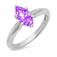 1. CT Brilliant Marquise Cut Natural Amethyst 14K White Gold Politaire Ring SZ 8.75