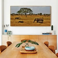 Слон в платно на трескови площи Стенно изкуство с рамки, модерен декор Домашна украса на платно Wrap Giclee Print Ready to Hang