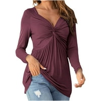 Разхлабена свободно време v шия женски тениска с дълъг ръкав лилав размер xxl