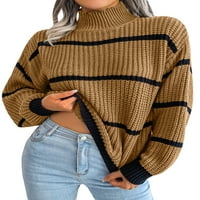 Жени свободни плетени пуловер ивици с дълъг ръкав пуловер пролет есен макетни джъмпери на врата улични дрехи