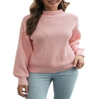Glonme Ladies дълъг ръкав уютен пуловер ежедневен шезлонг пуловер солиден цвят работа джъмпер върхове плетени пуловери розово s