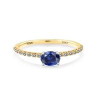 Gem Stone King 0. Ct Round Blue създаде сапфир бял диамант 18K Двутонен златен пръстен